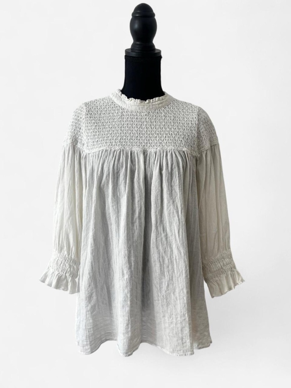 Free People Mila Smocked Yoke Tunic Top Romantic Cottage Edwardian Boho Chic